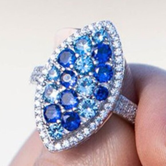 Marquis Full Bule Bright Diamonds Filled Rings for Women, PD483 - Picture 1 of 5